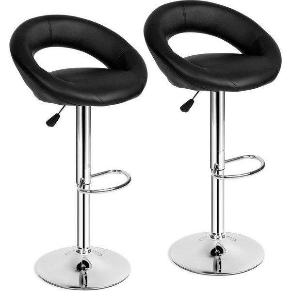 tectake Barhocker 2er Set Barstühle gepolstert mit Rückenlehne, Sitzhöhe 63 - 83 cm (Barstühle Christian, in schwarz), Bezug aus Kunstleder, drehbar und höhenve