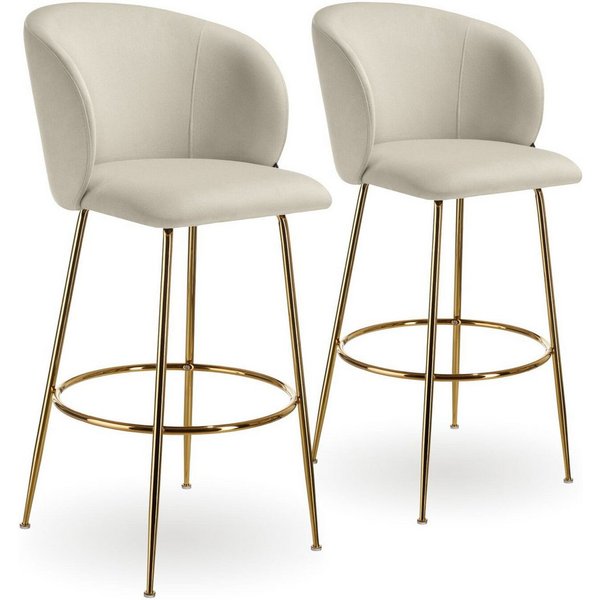 tectake Barhocker Barstuhl gepolstert, 51 x 60 x 106 cm, Belastbarkeit 120 kg (Tresenstuhl Luana, in Samtoptik creme/gold), mit breiter Rückenlehne und Fußstütz