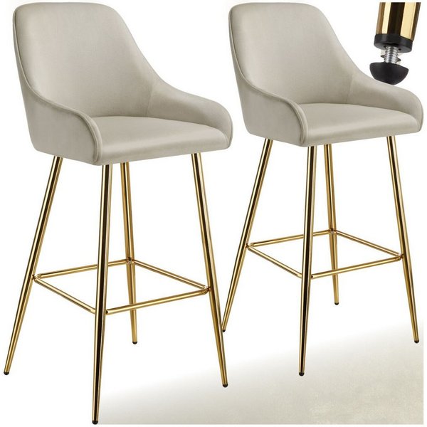 tectake Barhocker Barstuhl gepolstert, 48,5 x 57 x 108 cm, Belastbarkeit 120 kg (Tresenstuhl Avane, in Samtoptik creme/gold), mit Rückenlehne und Fußstütze, höh