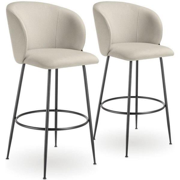 tectake Barhocker Barstuhl gepolstert, 51 x 60 x 106 cm, Belastbarkeit 120 kg (Tresenstuhl Luana, in Samtoptik creme/schwarz), mit breiter Rückenlehne und Fußst