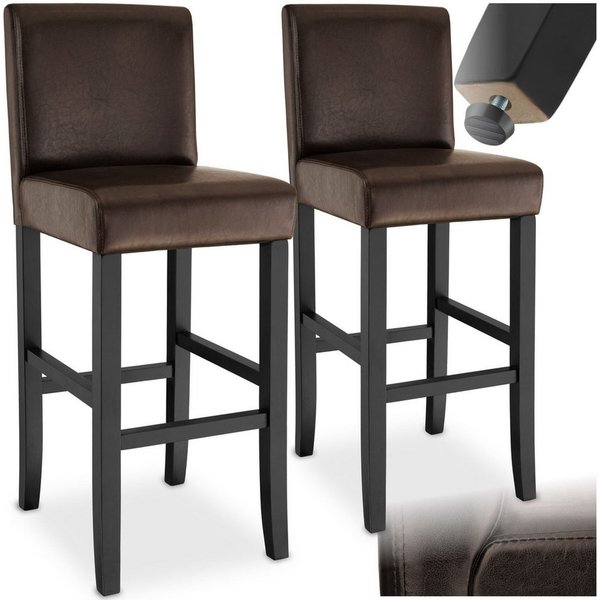 tectake Barhocker Bistrostuhl, Sitzhöhe gepolstert mit Rückenlehne, 76 cm (Barstuhl, in braun), Bezug aus Kunstleder, Stuhlbeine aus Massivholz, mit Fußstützen