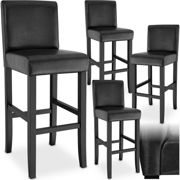 tectake Barhocker Bistrostuhl, Sitzhöhe gepolstert mit Rückenlehne, 76 cm (Barstuhl, in schwarz), Bezug aus Kunstleder, Stuhlbeine aus Massivholz, mit Fußstütze