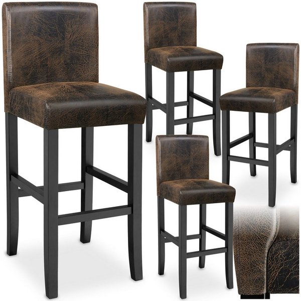 tectake Barhocker Bistrostuhl, Sitzhöhe gepolstert mit Rückenlehne, 76 cm (Barstuhl, in antikbraun), Bezug aus Kunstleder, Stuhlbeine aus Massivholz, mit Fußstü