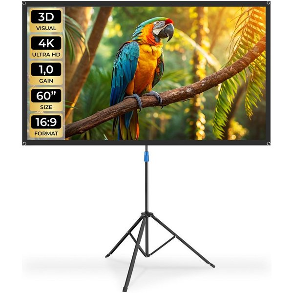 tectake Beamer-Leinwand für 4K, HD, Ultra HD und Full HD, Format 16:9, 60” Deckeneinbauleinwand (Gain-Faktor 1, 0, reißfest, faltenfrei, inklusive Tragetasche)