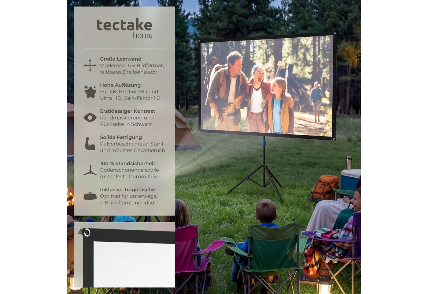 tectake Beamer-Leinwand für 4K, HD, Ultra HD und Full HD, Format 16:9, 60” Deckeneinbauleinwand (Gain-Faktor 1, 0, reißfest, faltenfrei, inklusive Tragetasche) – Bild 2 von 5