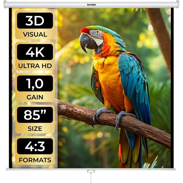 tectake Beamerleinwand, Doppelschicht-Gewebetuch, faltenfrei, ausziehbar Deckeneinbauleinwand (Verschiedene Formate, LCD-optimiert für HD und 3D, Gain-Faktor 1,