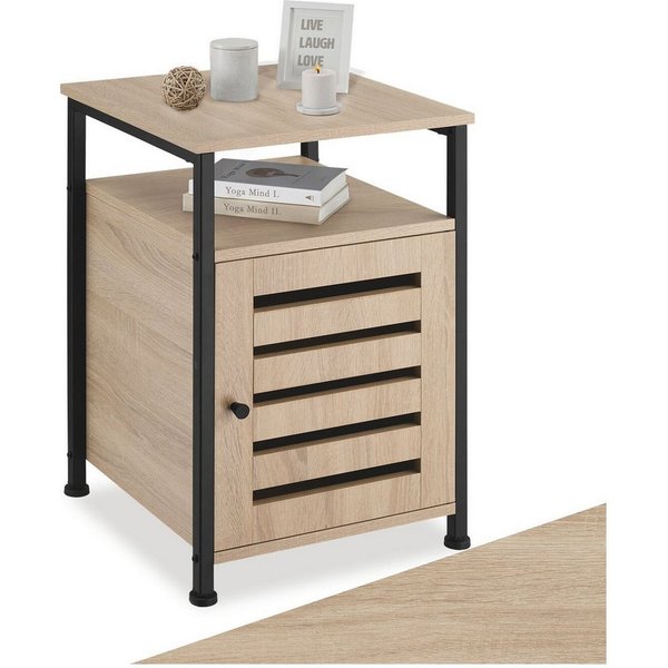 tectake Beistellschrank Nachtschrank, 40,5 x 40,5 x 60,5 cm, höhenverstellbare (Kleinschrank Cork, 1-St., in Industrial Holz hell, Eiche Sonoma) Holz und Stahl,
