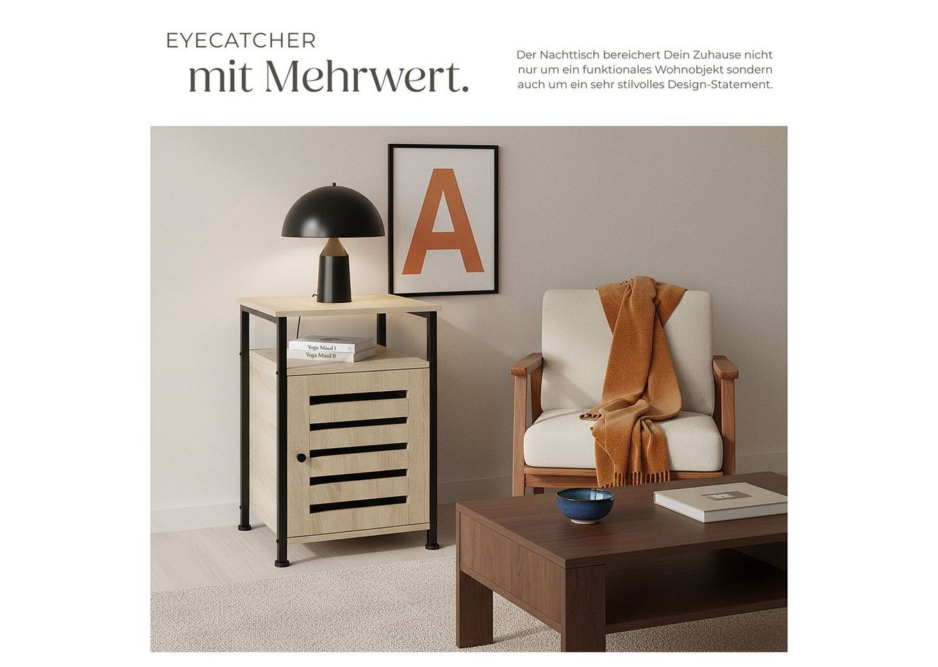 tectake Beistellschrank Nachtschrank, 40,5 x 40,5 x 60,5 cm, höhenverstellbare (Kleinschrank Cork, 1-St., in Industrial Holz hell, Eiche Sonoma) Holz und Stahl, – Bild 5 von 5