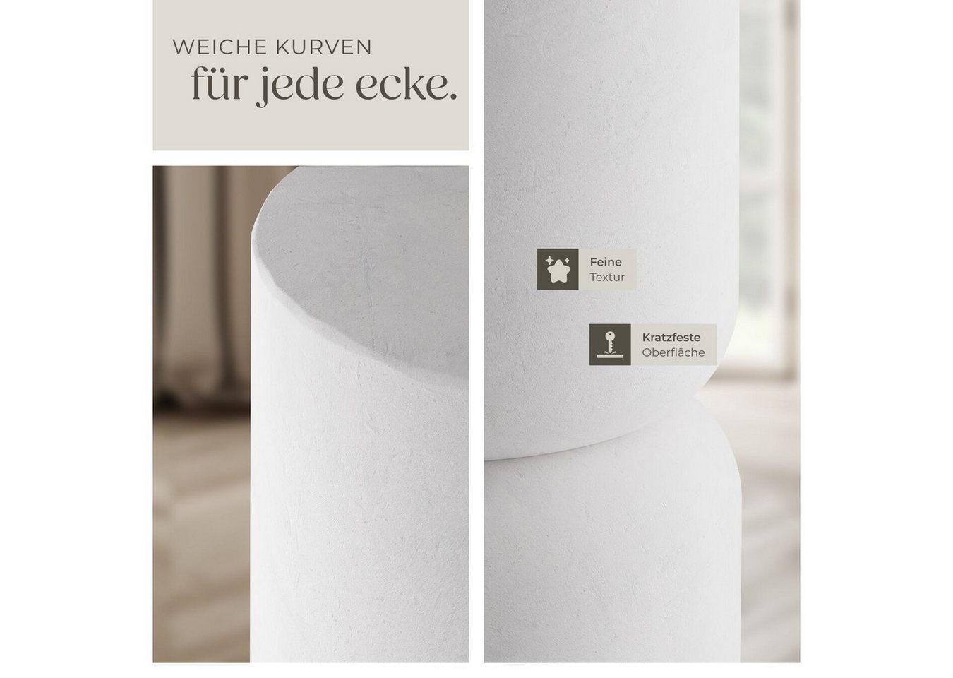 tectake Beistelltisch 2er-Set Ablagetisch, Maße: 28 x 54,5 cm, robustes Magnesiumoxid (Sofatisch Amine, 1-St., in weiß), Chubby-Design, wetterfest, inkl. Bodens – Bild 3 von 5