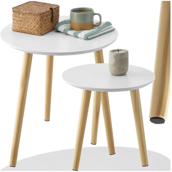 tectake Beistelltisch 2er-Set Ablagetisch, Belastbarkeit je 30 kg, robuste MDF-Platte (Sofatisch Skaland, 1-St., in braun/weiß), Skandi-Style, massive Holzbeine