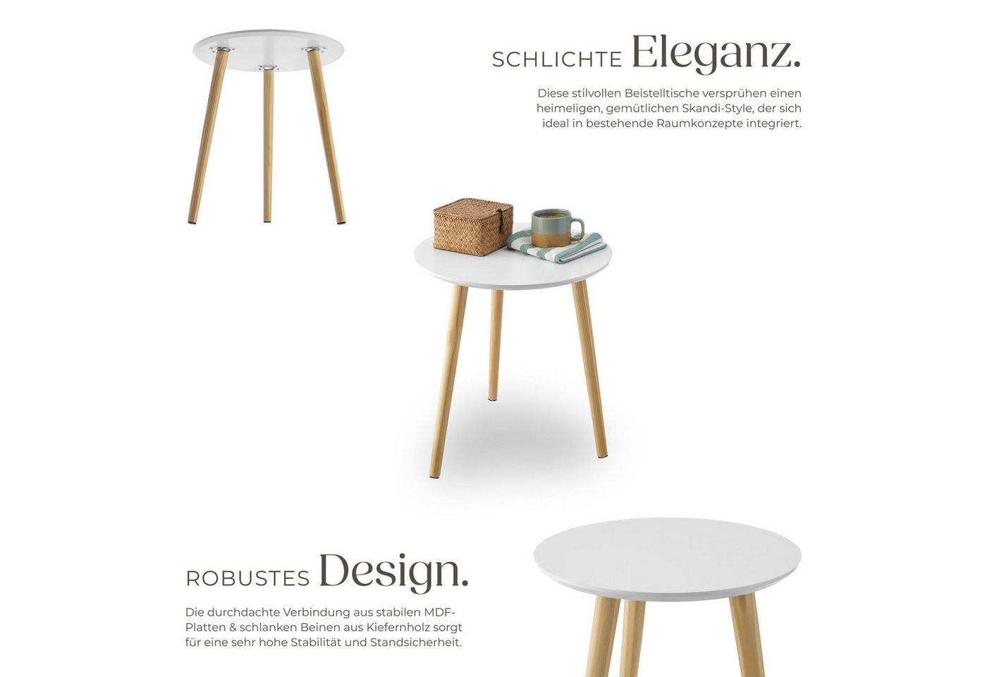 tectake Beistelltisch 2er-Set Ablagetisch, Belastbarkeit je 30 kg, robuste MDF-Platte (Sofatisch Skaland, 1-St., in braun/weiß), Skandi-Style, massive Holzbeine – Bild 3 von 5