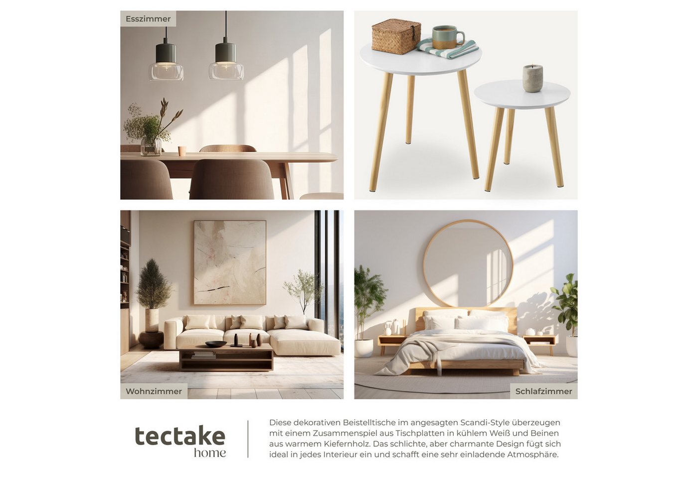 tectake Beistelltisch 2er-Set Ablagetisch, Belastbarkeit je 30 kg, robuste MDF-Platte (Sofatisch Skaland, 1-St., in braun/weiß), Skandi-Style, massive Holzbeine – Bild 5 von 5