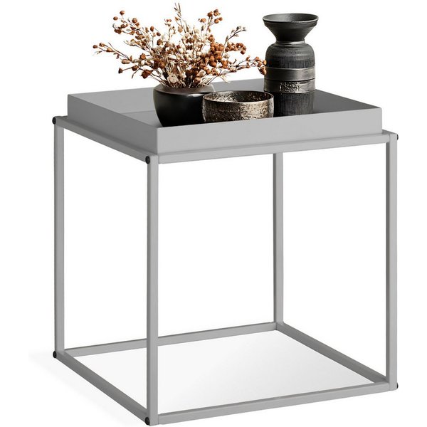 tectake Beistelltisch Ablagetisch, 40 x 40 x 44 cm, mit bodenschonenden Anti-Rutsch-Pads (Sofatisch Cambridge, 1-St., in grau), Stahl, ausgestattet mit Ablage i