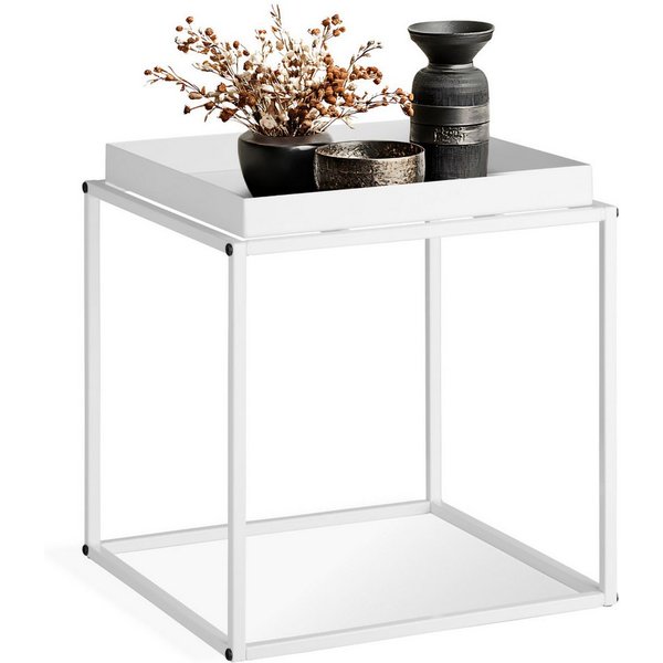 tectake Beistelltisch Ablagetisch, 40 x 40 x 44 cm, mit bodenschonenden Anti-Rutsch-Pads (Sofatisch Cambridge, 1-St., in weiß), Stahl, ausgestattet mit Ablage i