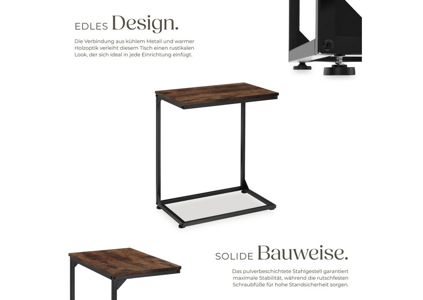 tectake Beistelltisch Ablagetisch, 55,5 x 35 x 67 cm, Industrial Style, Holz und Stahl (Sofatisch Cardiff, 1-St., in Industrial Holz dunkel, rustikal), In prakt – Bild 3 von 5