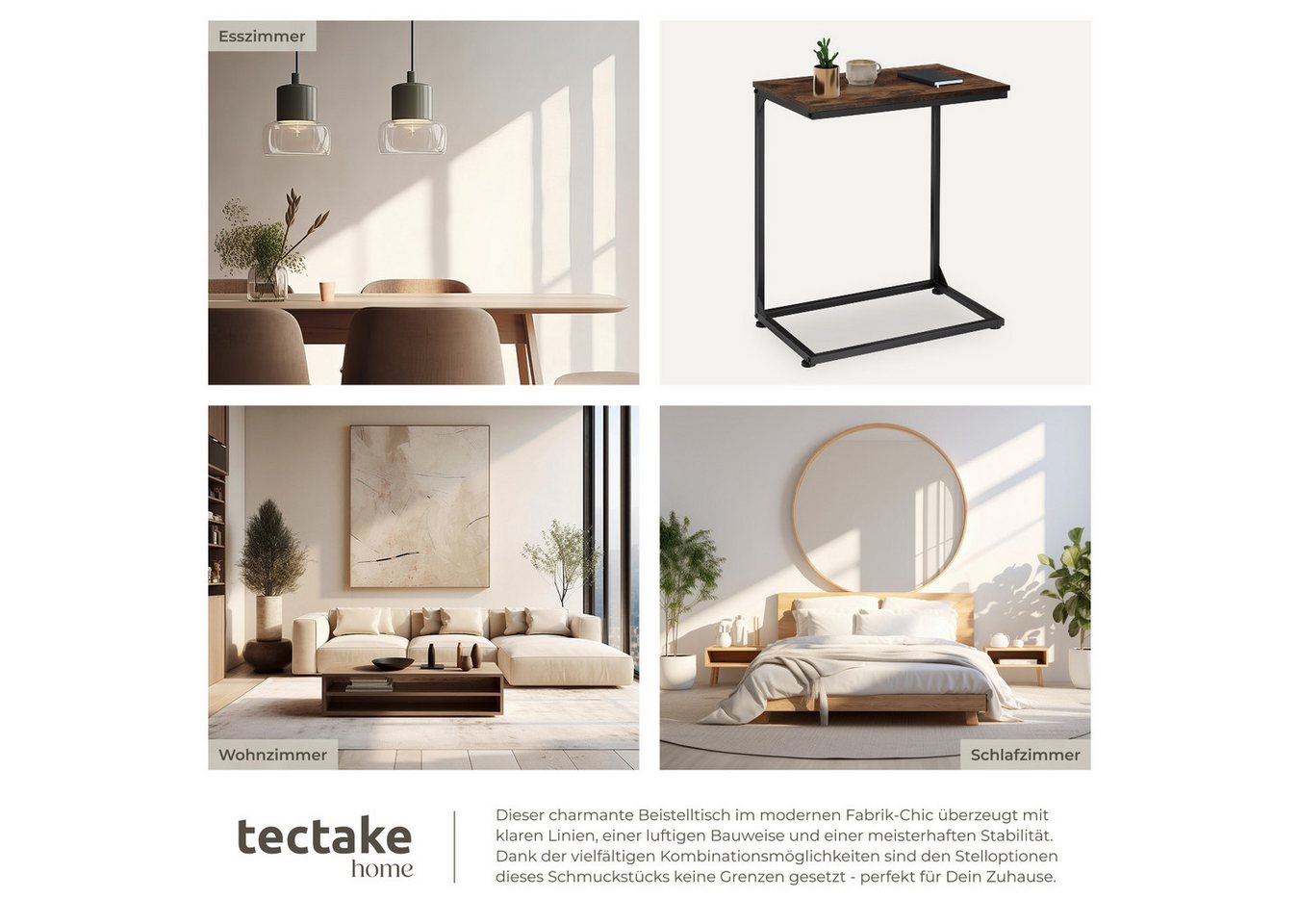 tectake Beistelltisch Ablagetisch, 55,5 x 35 x 67 cm, Industrial Style, Holz und Stahl (Sofatisch Cardiff, 1-St., in Industrial Holz dunkel, rustikal), In prakt – Bild 5 von 5