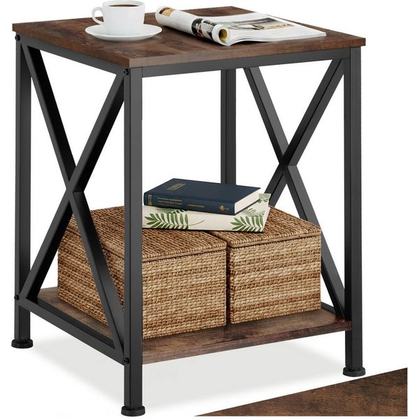 tectake Beistelltisch Ablagetisch, 40,5 x 40,5 x 52,5 cm, ausgestattet mit 2 Ablagen (Sofatisch Carlton, 1-St., in Industrial Holz dunkel, rustikal), Industrial