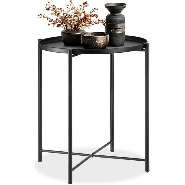 tectake Beistelltisch Ablagetisch, 45,5 x 45,5 x 53 cm, rund mit abnehmbarer Ablage (Sofatisch Chester, 1-St., in schwarz), Stahl, filigranes Gestell, mit höhen