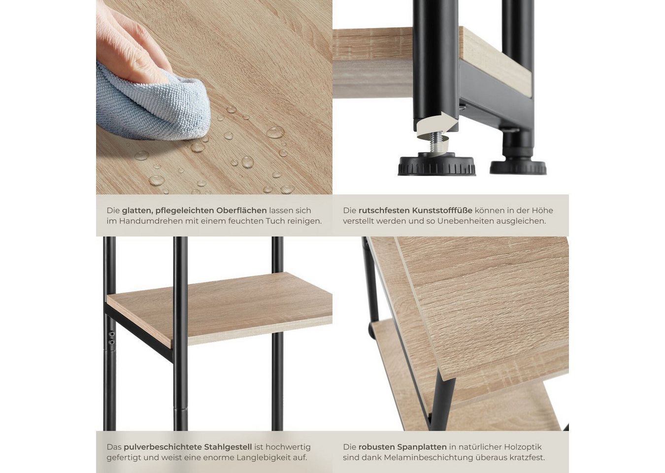 tectake Beistelltisch Ablagetisch, 34 x 30 x 59 cm, mit höhenverstellbaren Kunststofffüßen (Sofatisch Memphis, 1-St., in Industrial Holz hell, Eiche Sonoma), In – Bild 4 von 5