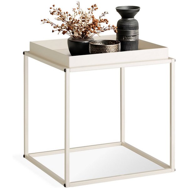 tectake Beistelltisch Ablagetisch, 40 x 40 x 44 cm, mit bodenschonenden Anti-Rutsch-Pads (Sofatisch Cambridge, 1-St., in creme), Stahl, ausgestattet mit Ablage 
