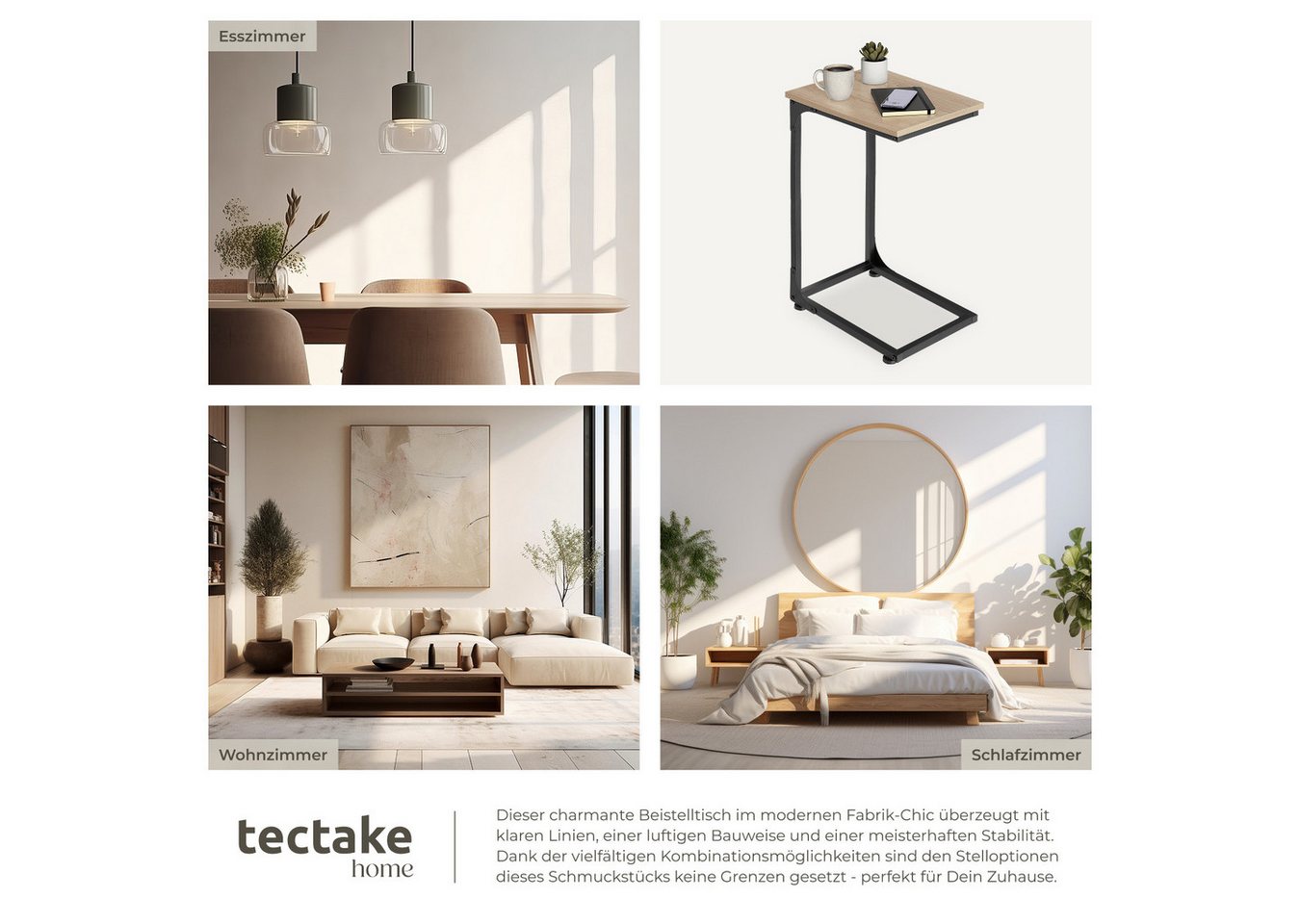 tectake Beistelltisch Ablagetisch, 40 x 30 x 63 cm, Industrial Style, Holz und Stahl (Sofatisch Erie, 1-St., in Industrial Holz hell, Eiche Sonoma), In praktisc – Bild 5 von 5