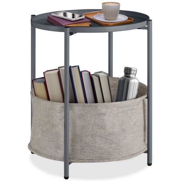 tectake Beistelltisch Ablagetisch, 45,5 x 45,5 x 53 cm, höhenverstellbare Kunststofffüße (Sofatisch Canterbury, 1-St., in dunkelgrau), Stahl und Polyester, rund