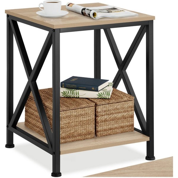 tectake Beistelltisch Ablagetisch, 40,5 x 40,5 x 52,5 cm, ausgestattet mit 2 Ablagen (Sofatisch Carlton, 1-St., in Industrial Holz hell, Eiche Sonoma), Industri