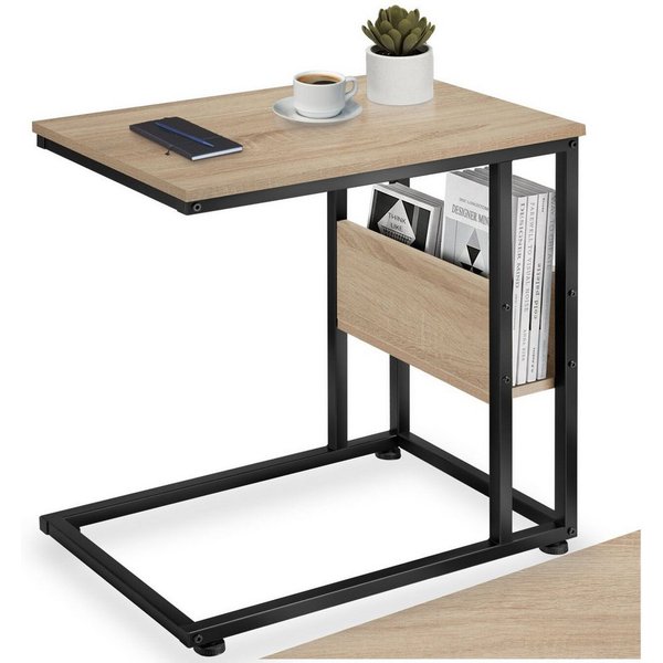 tectake Beistelltisch Ablagetisch, 55 x 36,5 x 60 cm, in praktischer C-Form mit Seitenfach (Sofatisch Wigan, 1-St., in Industrial Holz hell, Eiche Sonoma), Indu