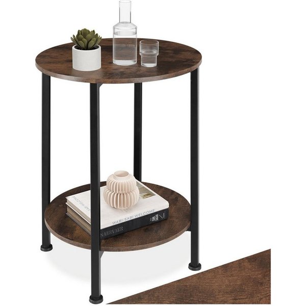 tectake Beistelltisch Runder Ablagetisch, 45 x 64 cm, im Industrial Style, mit 2 Ablagen (Sofatisch Ballina, 1-St., in Industrial Holz dunkel, rustikal), Gefert