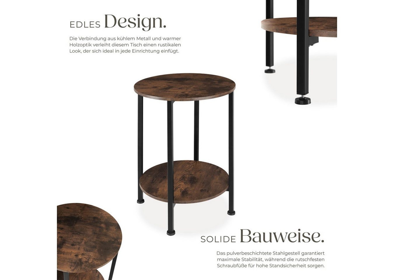 tectake Beistelltisch Runder Ablagetisch, 45 x 64 cm, im Industrial Style, mit 2 Ablagen (Sofatisch Ballina, 1-St., in Industrial Holz dunkel, rustikal), Gefert – Bild 3 von 5