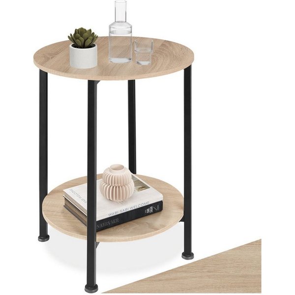 tectake Beistelltisch Runder Ablagetisch, 45 x 64 cm, im Industrial Style, mit 2 Ablagen (Sofatisch Ballina, 1-St., in Industrial Holz hell, Eiche Sonoma), Gefe