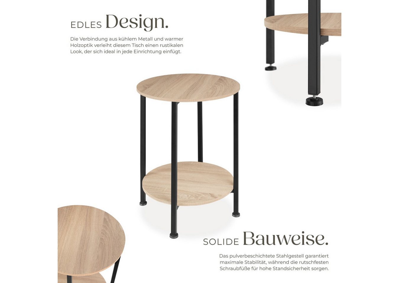 tectake Beistelltisch Runder Ablagetisch, 45 x 64 cm, im Industrial Style, mit 2 Ablagen (Sofatisch Ballina, 1-St., in Industrial Holz hell, Eiche Sonoma), Gefe – Bild 3 von 5