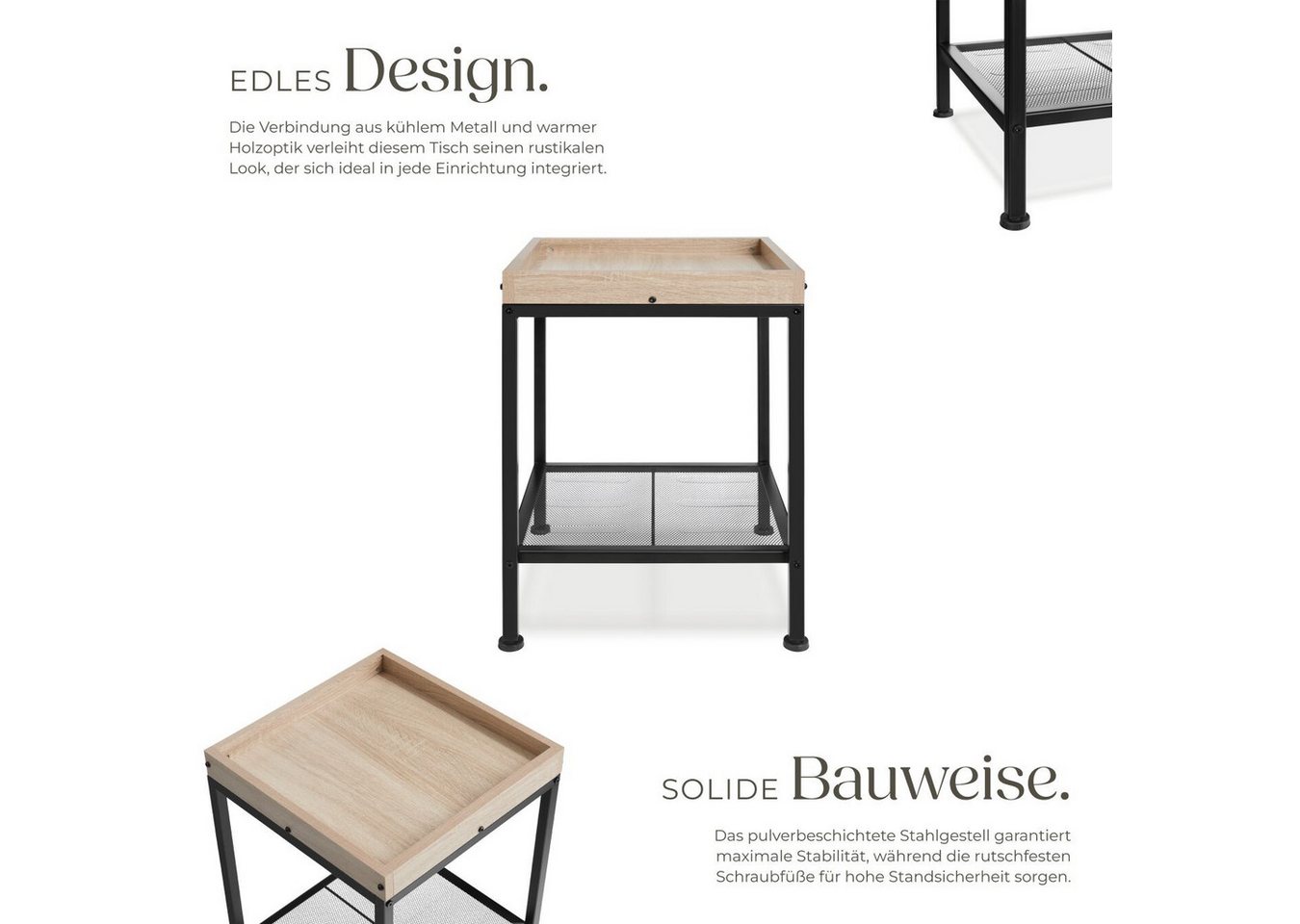 tectake Beistelltisch Schlafzimmertisch, 41,5 x 41 x 56 cm, höhenverstellbare (Couchtisch Industrial Style Rochester, 1-St., in Industrial Holz hell, Eiche Sono – Bild 3 von 5
