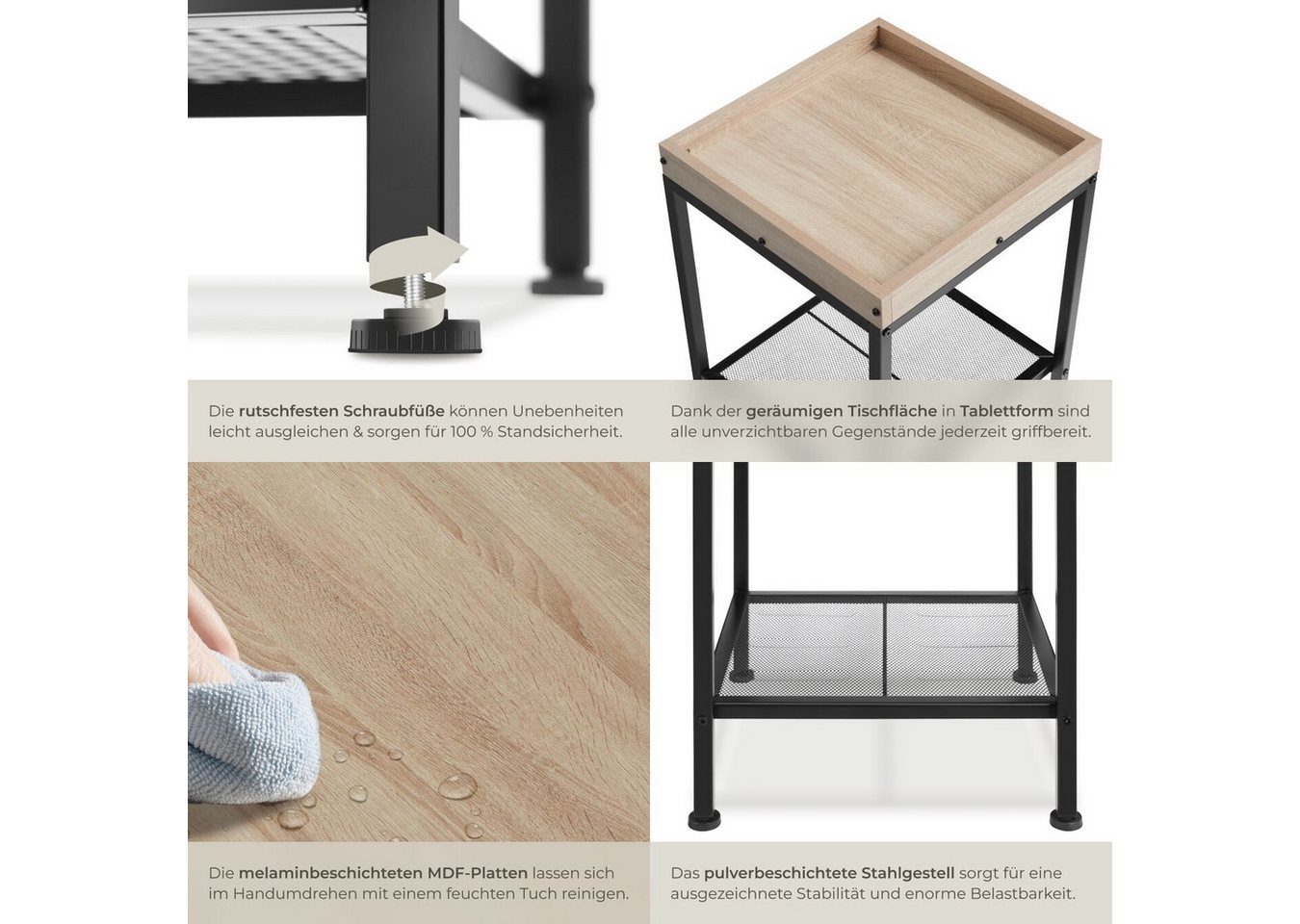 tectake Beistelltisch Schlafzimmertisch, 41,5 x 41 x 56 cm, höhenverstellbare (Couchtisch Industrial Style Rochester, 1-St., in Industrial Holz hell, Eiche Sono – Bild 4 von 5