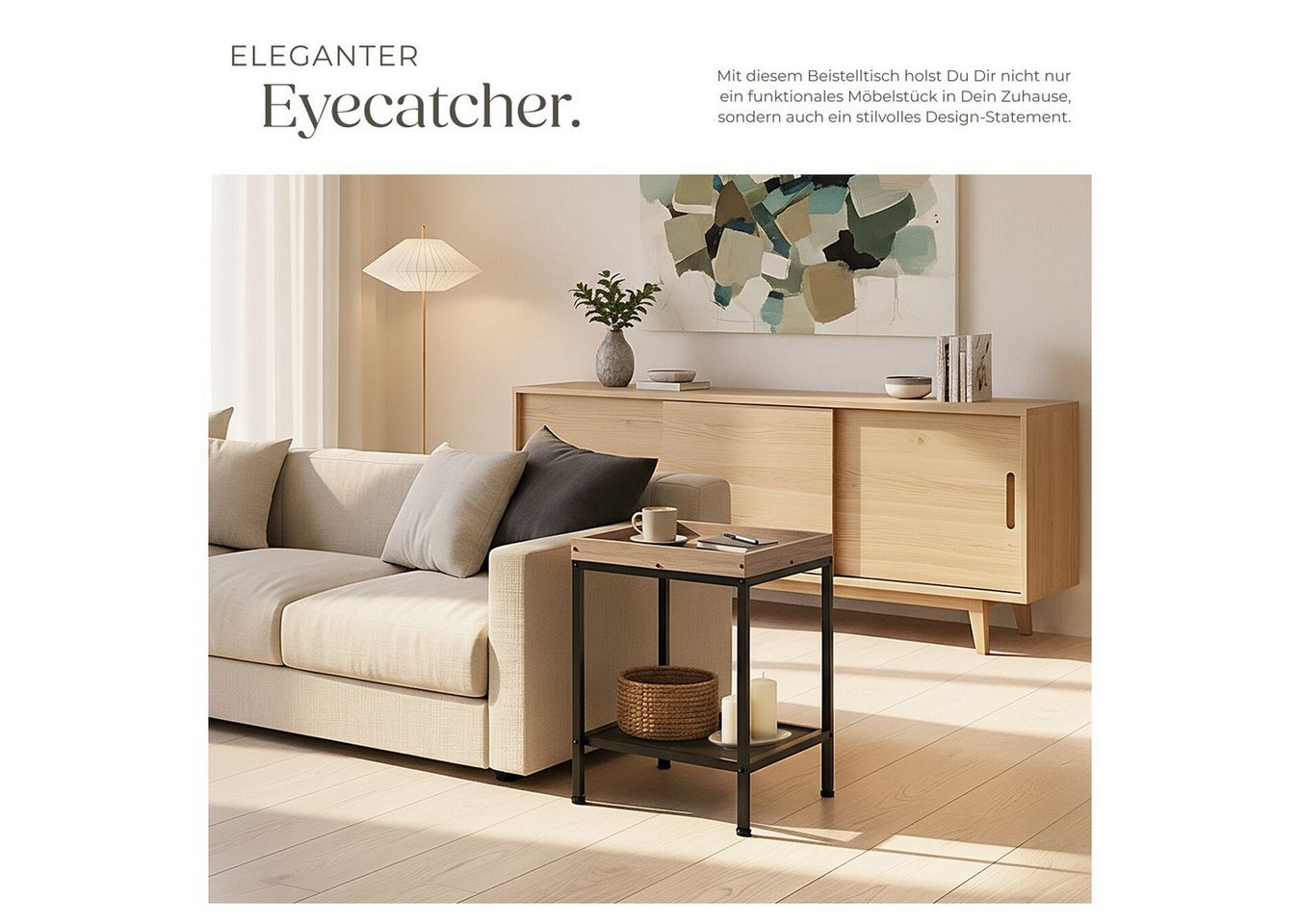 tectake Beistelltisch Schlafzimmertisch, 41,5 x 41 x 56 cm, höhenverstellbare (Couchtisch Industrial Style Rochester, 1-St., in Industrial Holz hell, Eiche Sono – Bild 5 von 5