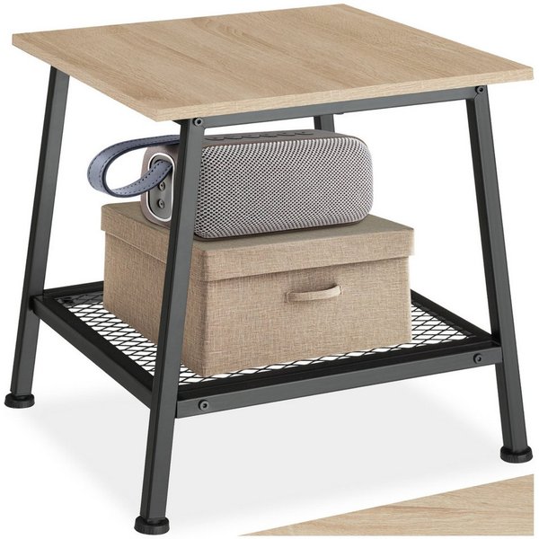 tectake Beistelltisch Schlafzimmertisch, 45,5 x 45 x 47 cm, höhenverstellbare (Couchtisch Industrial Style Bedford, 1-St., in Industrial Holz hell, Eiche Sonoma