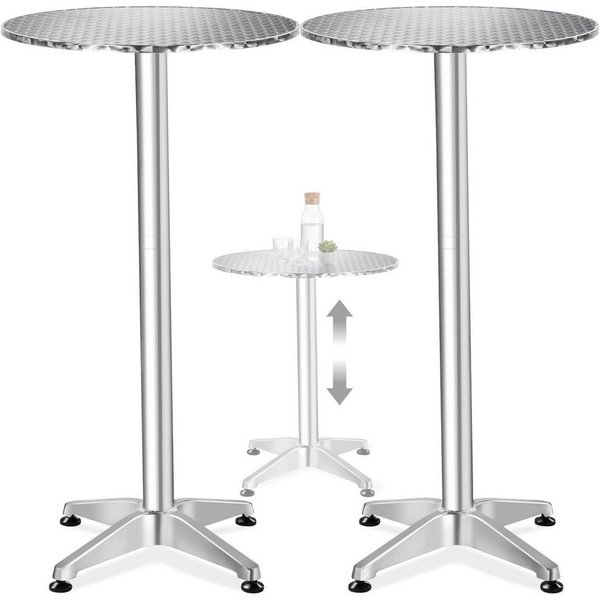 tectake Bistrotisch Aluminium-Stehtisch, höhenverstellbar, 60 x 70 / 110 cm, (Bartisch Frederic, 2-St., in silber), wetterfest, 2 Aufbauhöhen, Zementsockel, Bel