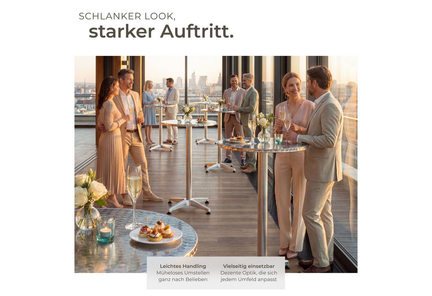 tectake Bistrotisch Aluminium-Stehtisch, höhenverstellbar, 60 x 70 / 110 cm, (Bartisch Frederic, 2-St., in silber), wetterfest, 2 Aufbauhöhen, Zementsockel, Bel – Bild 3 von 5