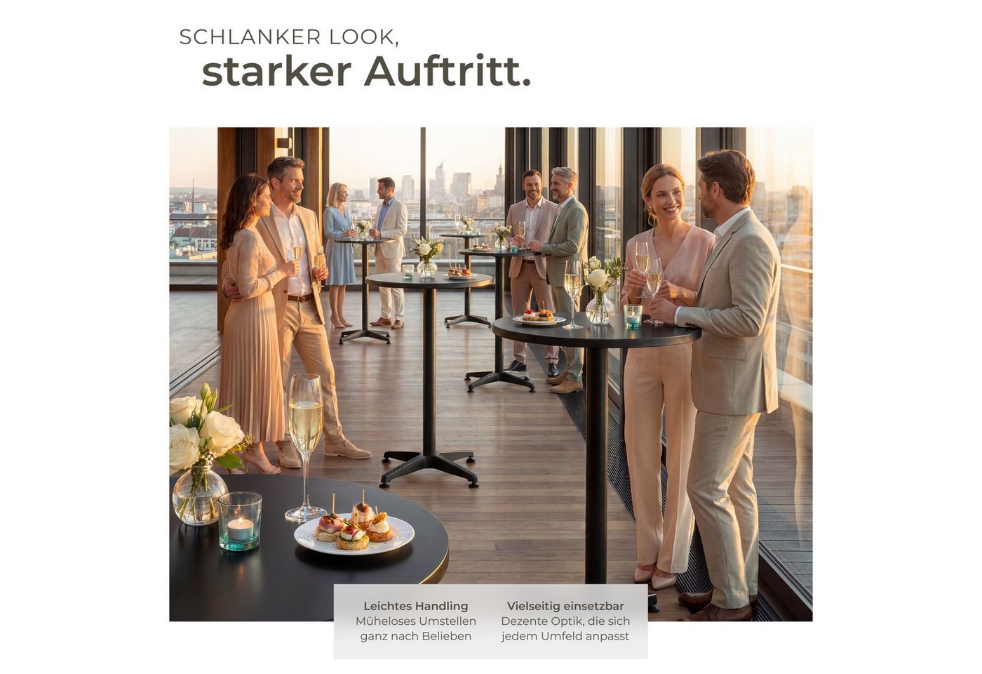 tectake Bistrotisch Aluminium-Stehtisch, höhenverstellbar, 60 x 70 / 110 cm, (Bartisch Frederic, 2-St., in schwarz), wetterfest, 2 Aufbauhöhen, Zementsockel, Be – Bild 3 von 5