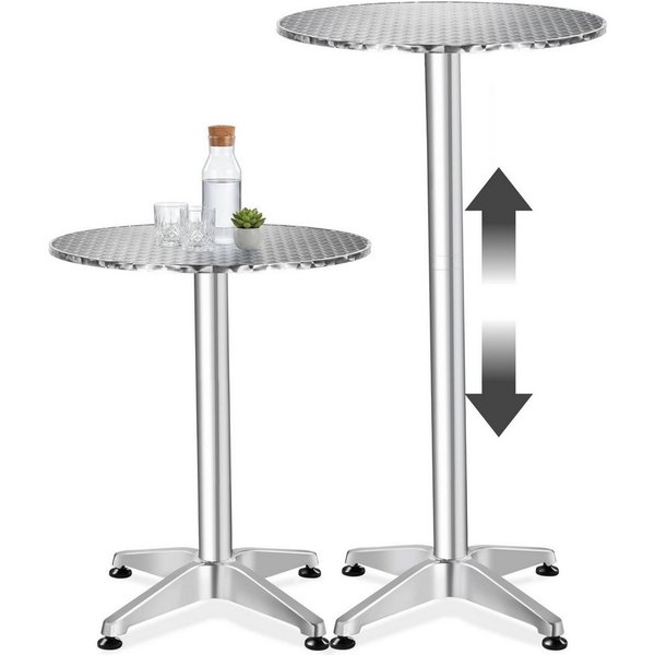 tectake Bistrotisch Aluminium-Stehtisch, höhenverstellbar, 60 x 70 / 110 cm, (Bartisch Frederic, 1-St., in silber), wetterfest, 2 Aufbauhöhen, Zementsockel, Bel