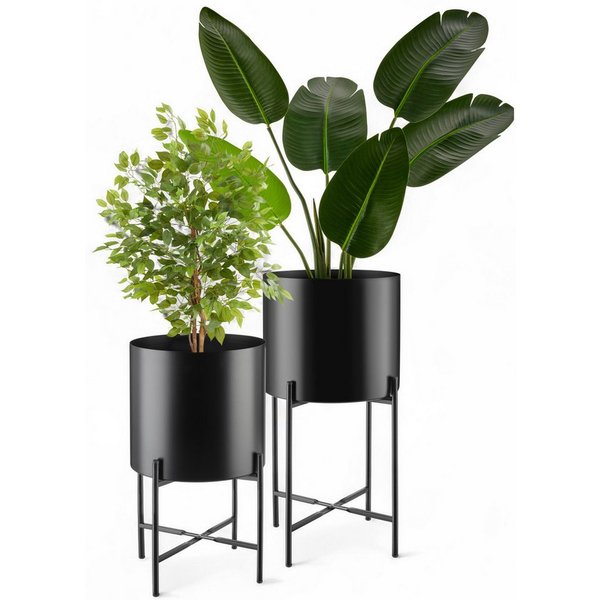 tectake Blumentopf Pflanzenständer 2-teilig, Anti-Rutsch-Pads, Belastbarkeit je 20 kg (Pflanzkübelset Mine, in Industrial Style schwarz), abnehmbar, pulverbesch