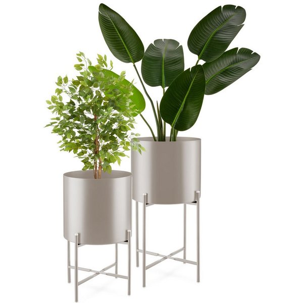 tectake Blumentopf Pflanzenständer 2-teilig, Anti-Rutsch-Pads, Belastbarkeit je 20 kg (Pflanzkübelset Mine, in Industrial Style taupe), abnehmbar, pulverbeschic