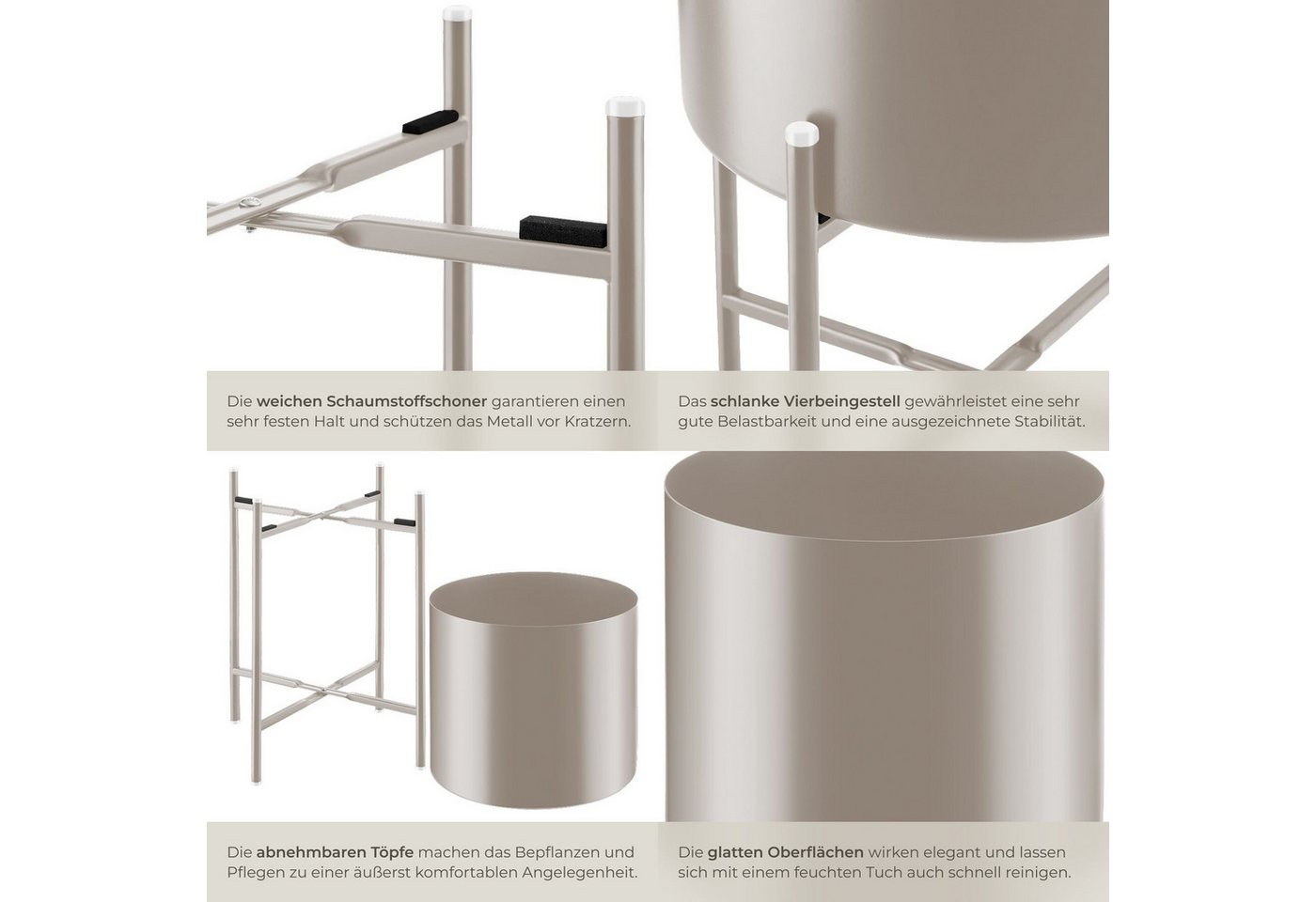 tectake Blumentopf Pflanzenständer 2-teilig, Anti-Rutsch-Pads, Belastbarkeit je 20 kg (Pflanzkübelset Mine, in Industrial Style taupe), abnehmbar, pulverbeschic – Bild 4 von 5