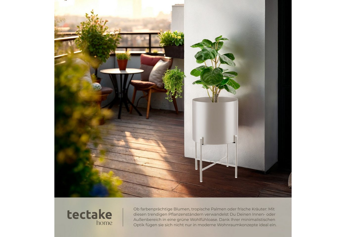 tectake Blumentopf Pflanzenständer 2-teilig, Anti-Rutsch-Pads, Belastbarkeit je 20 kg (Pflanzkübelset Mine, in Industrial Style taupe), abnehmbar, pulverbeschic – Bild 5 von 5