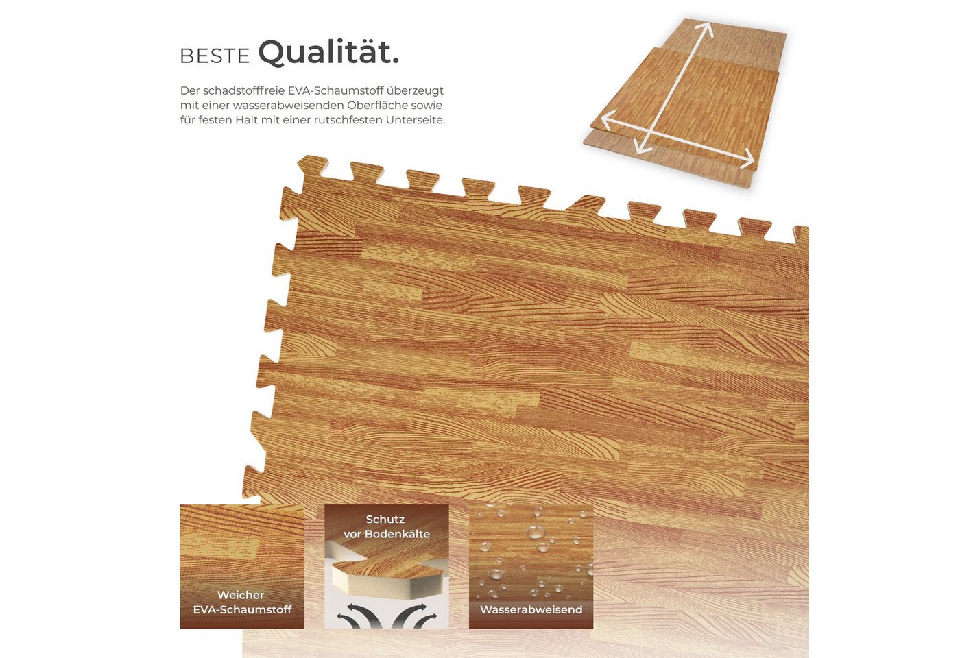 tectake Bodenschutzmatte Schutzmattenset, 12-teilig mit 24 Randstücken, Maße: je 61 x 61 cm, Bürostuhlunterlage, in holzdekor, Leichte Reinigung und flexibel er – Bild 3 von 5