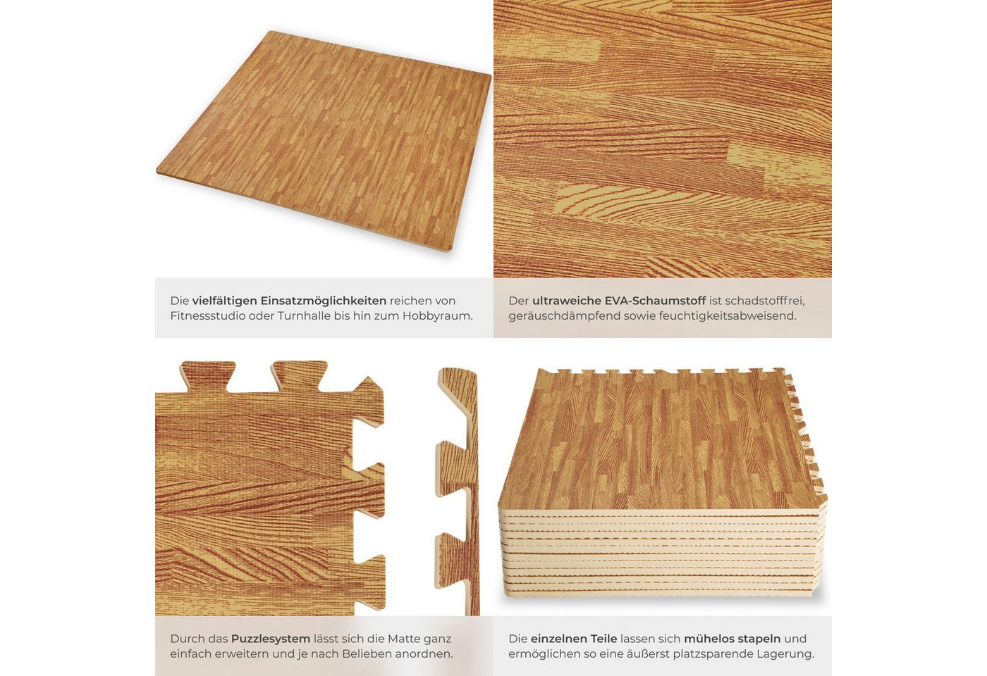 tectake Bodenschutzmatte Schutzmattenset, 12-teilig mit 24 Randstücken, Maße: je 61 x 61 cm, Bürostuhlunterlage, in holzdekor, Leichte Reinigung und flexibel er – Bild 5 von 5