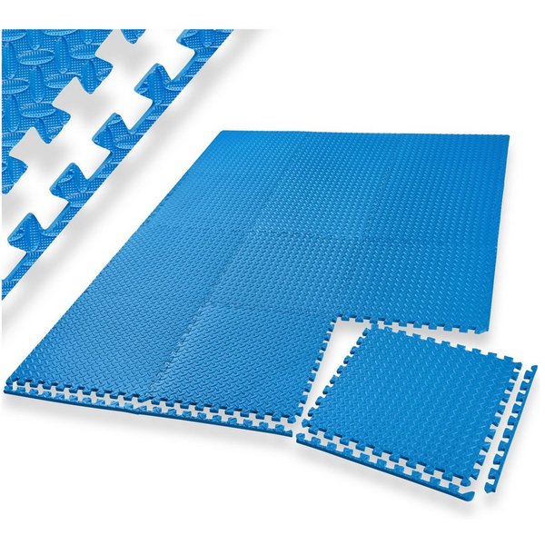 tectake Bodenschutzmatte Schutzmattenset, 12-teilig mit 24 Randstücken, Maße: je 61 x 61 cm, Bürostuhlunterlage, in blau, Leichte Reinigung und flexibel erweite