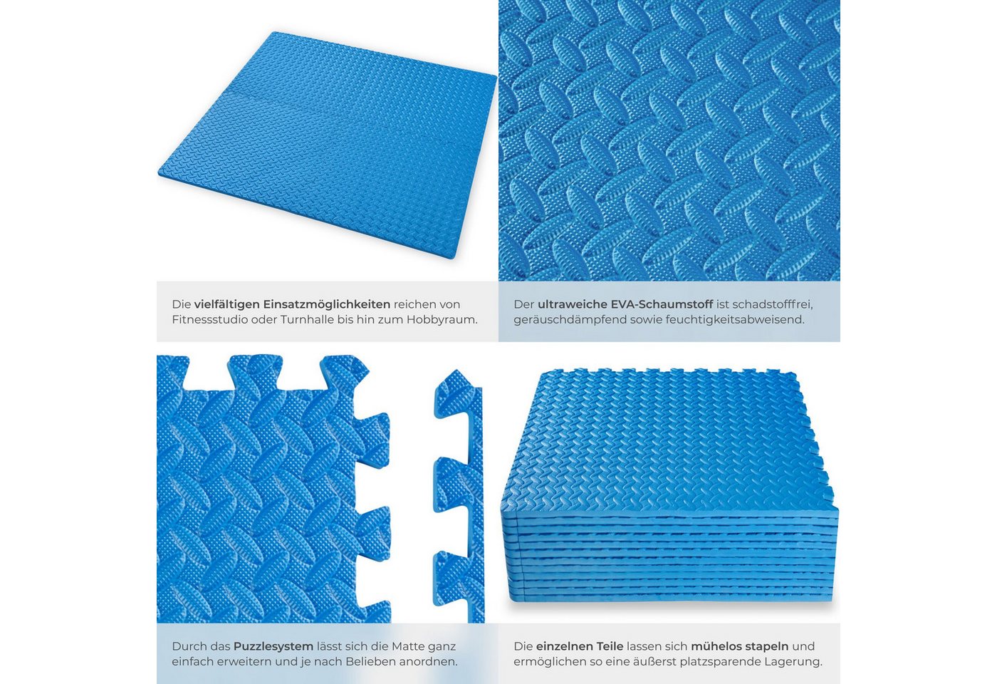 tectake Bodenschutzmatte Schutzmattenset, 12-teilig mit 24 Randstücken, Maße: je 61 x 61 cm, Bürostuhlunterlage, in blau, Leichte Reinigung und flexibel erweite – Bild 5 von 5
