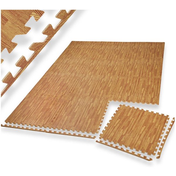 tectake Bodenschutzmatte Schutzmattenset, 24-teilig mit 48 Randstücken, Maße: je 61 x 61 cm, Bürostuhlunterlage, in holzdekor, Leichte Reinigung und flexibel er