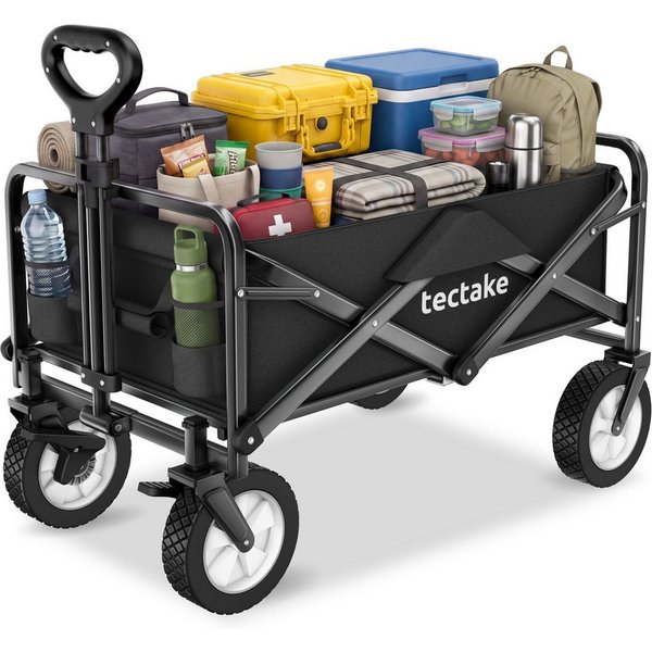 tectake Bollerwagen Faltbarer Handwagen Leon mit Bremsen, Belastbarkeit 80kg (1 Transportwagen, 1-tlg., 97L Volumen in Schwarz), faltbar